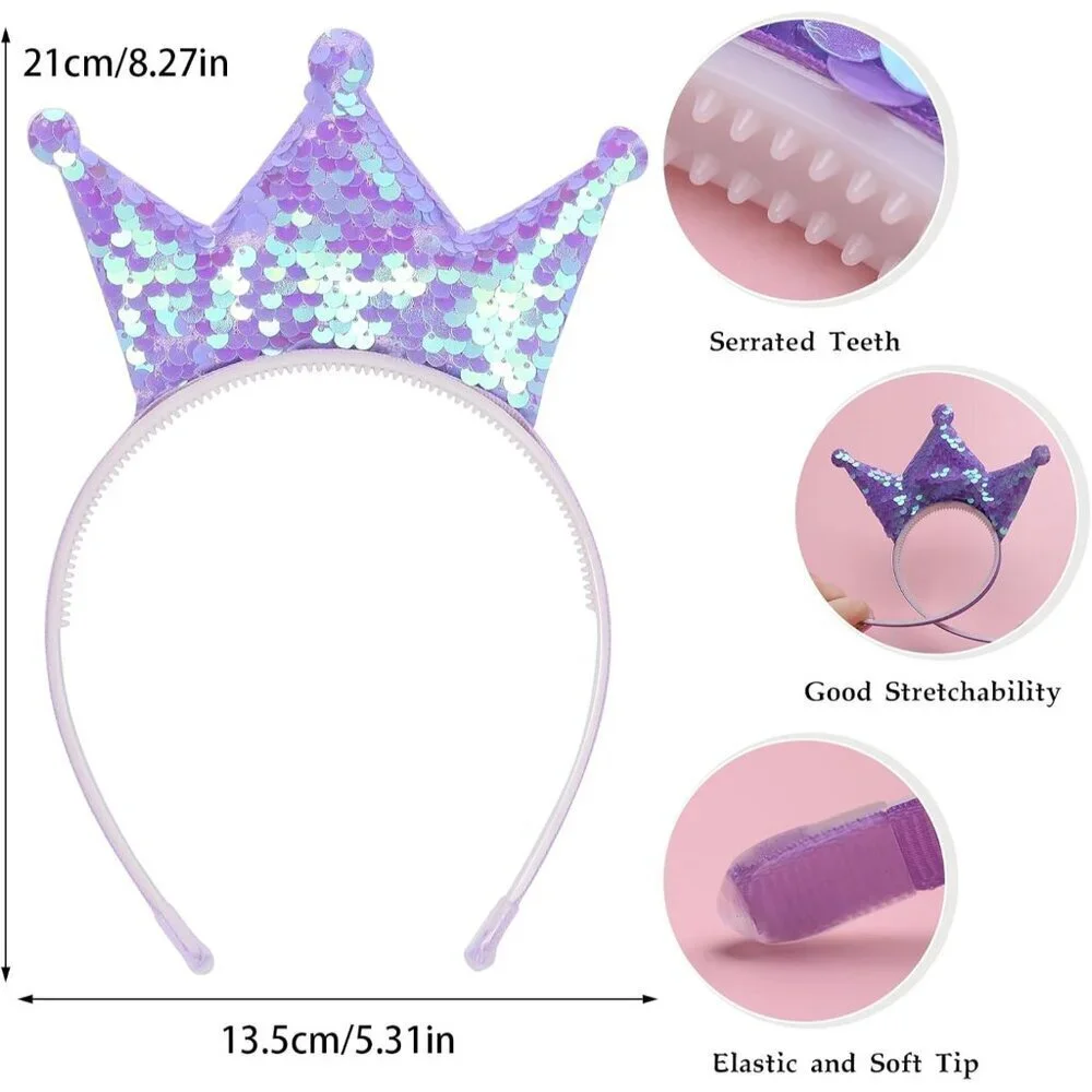 20 Pack Sparkling Princess Crown Headbands Women Glitter Sequin Headwear